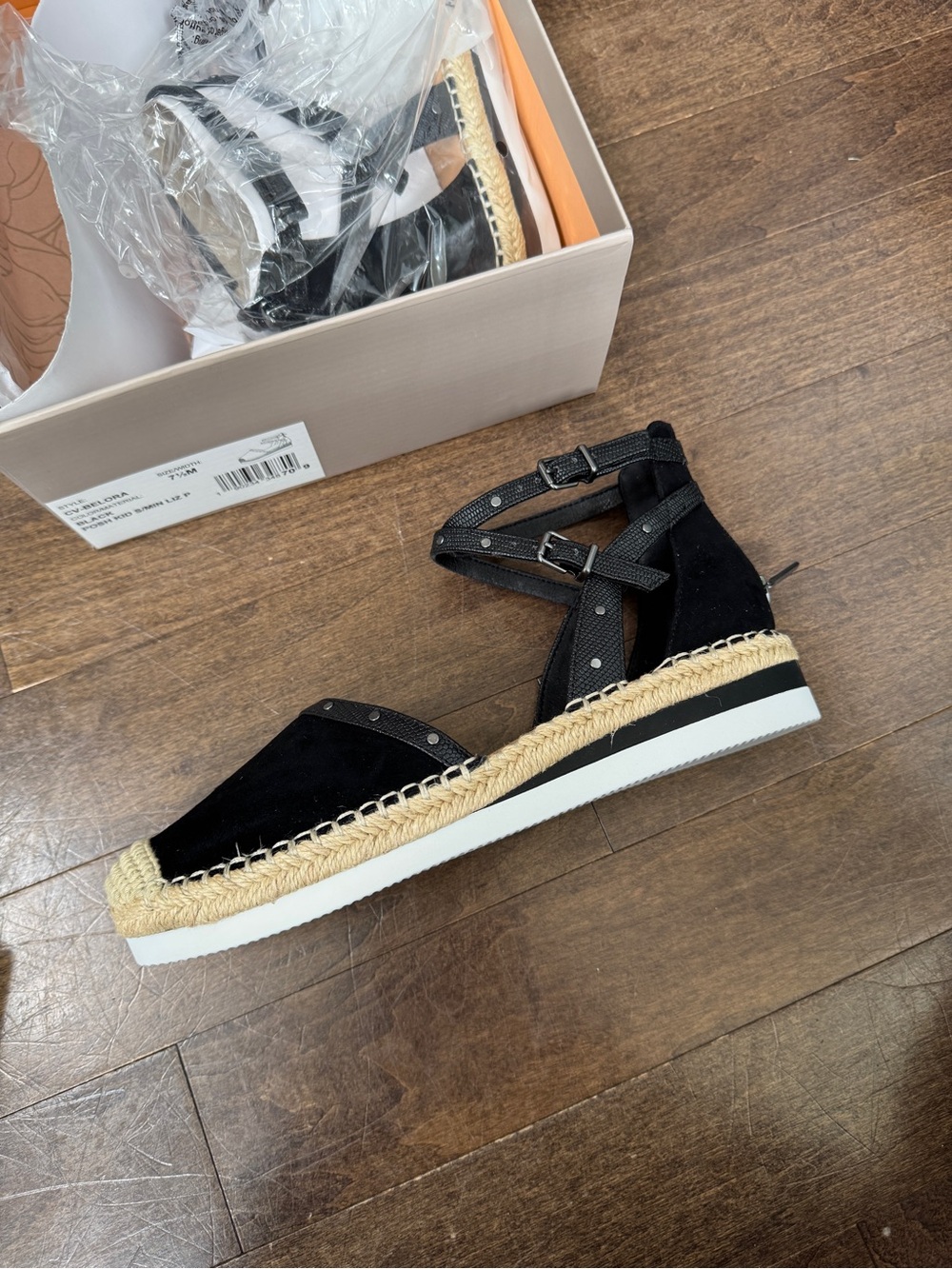 Crown Vintage Black Suede studded Espadrille Platform Sandal with Ankle Straps